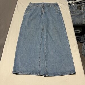Wide Leg Jeans Womens 32x30 Blue Med Wash High‎ Rise Relaxed Fit Denim Pants